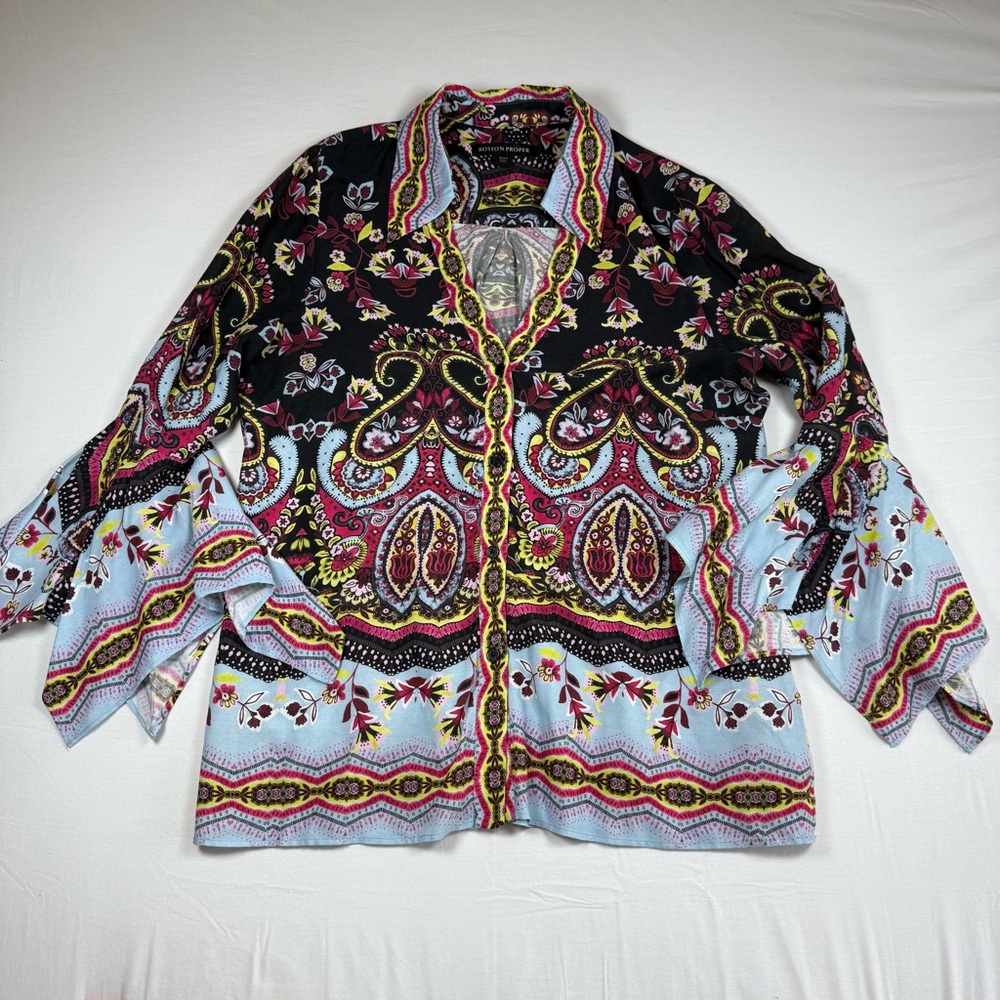 Boston Proper Button Down Blouse Flare - image 1